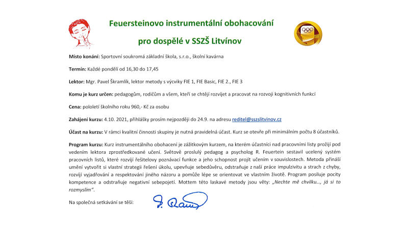 Feuersteinovo instrumentální obohacování pro dospělé v SSZŠ Litvínov
